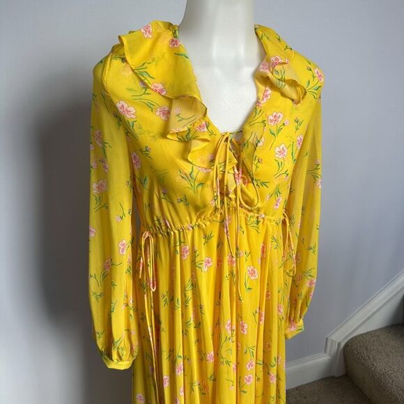 TOPSHOP Margot Yellow Floral Maxi Dress with Ruffles Size 2 - Picture 5 of 16